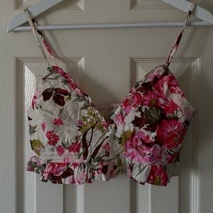 Abercrombie & Fitch Pink and Green Floral cropped top